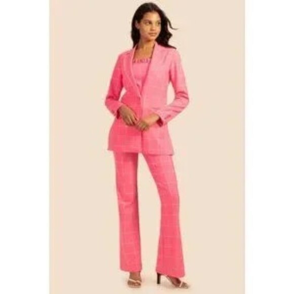 💕TRINA TURK💕 Carillo Pant ~ Windowpane Tropical Suiting Candy Pink 10 NWOT - Picture 3 of 16